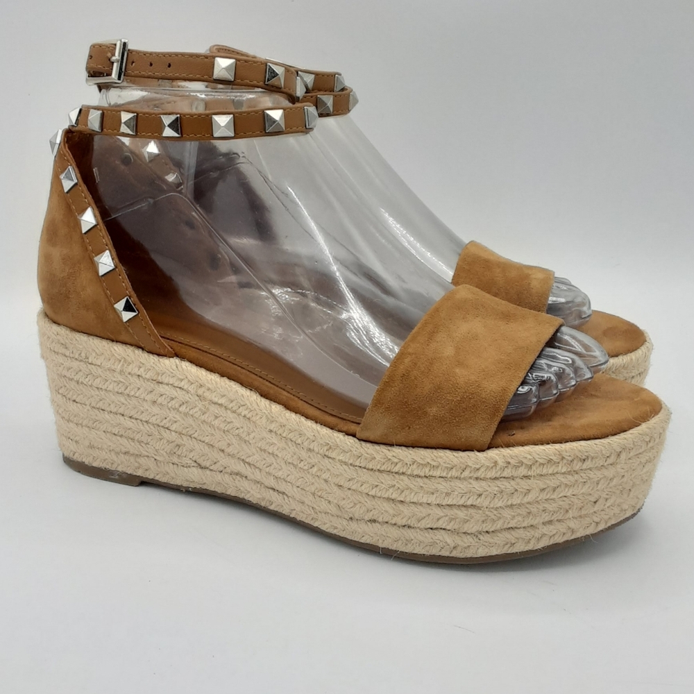 Marc Fisher Jazlyn Boho Espadrille Wedge Sandal With Studded Suede Ankle Straps.